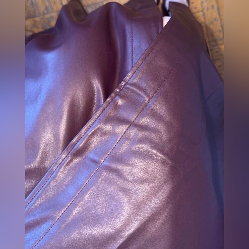 Burgundy Wrap Vegan Leather Maxi Skirt - Picture 3 of 3